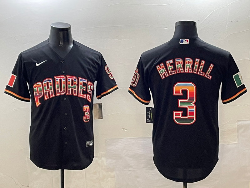 Men's San Diego Padres Jackson Merrill #3 Black Game Player Jersey1