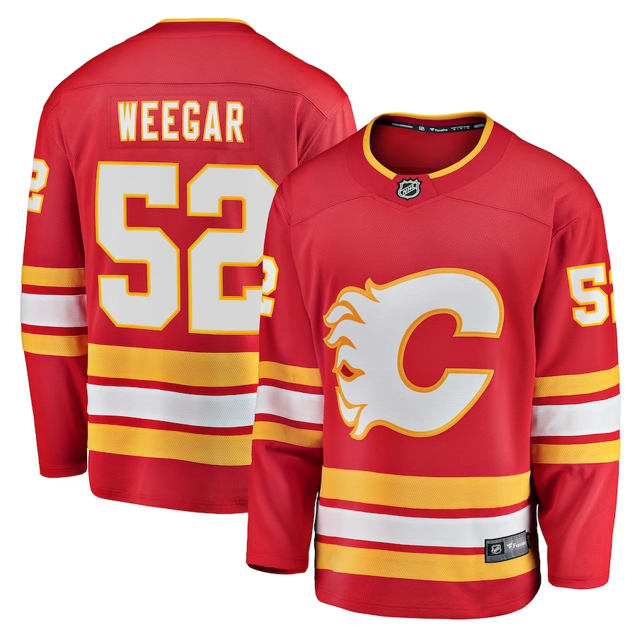 Men's Calgary Flames MacKenzie Weegar #52 Red Home Breakaway Player Jersey1