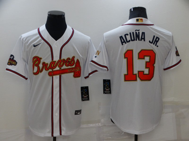 Men's Atlanta Braves Ronald Acuna Jr. #13 White Replica Baseball Jersey