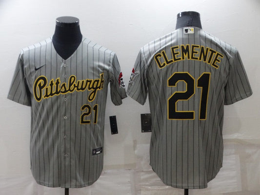 Men's Pittsburgh Pirates Roberto Clemente #21 Gray Authentic Game Jersey1