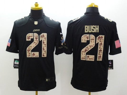 Men's Detroit Lions Reggie Bush #21 Black Game Jersey1