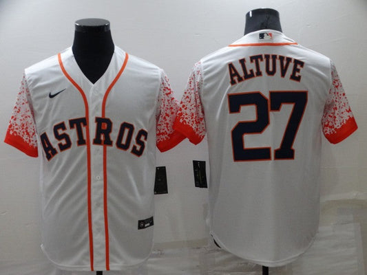 Men's Houston Astros Jose Altuve #27 White Alternate Game Jersey1