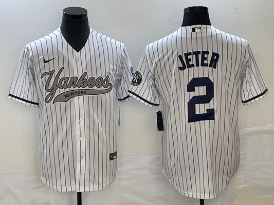 Men's New York Yankees Derek Jeter #2 White Game Jersey1 Joint Edition
