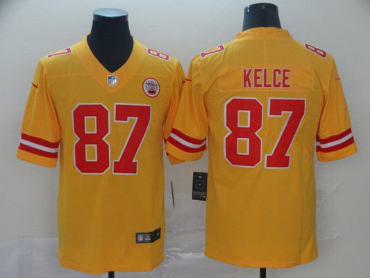 Men's Kansas City Chiefs Travis Kelce #87 Yellow Inverted Legend Jersey1