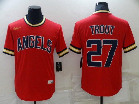 Men's Los Angeles Angels Mike Trout #27 Red Replica Player Jersey1