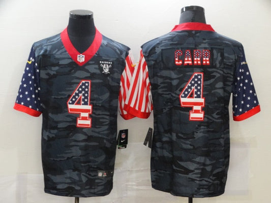 Men's Las Vegas Raiders Derek Carr #4 Gray Camouflage Game Player Jersey1
