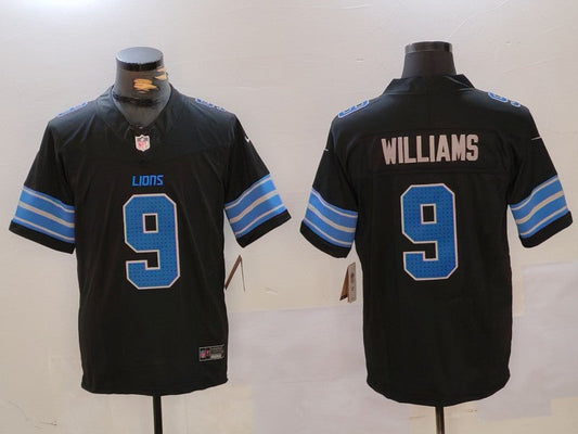 Men's Detroit Lions Jameson Williams #9 Black Player Game Jersey1