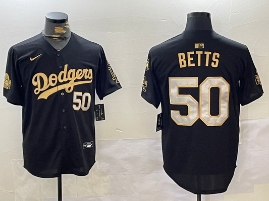 Men's Los Angeles Dodgers Mookie Betts Black Game Player Jersey1