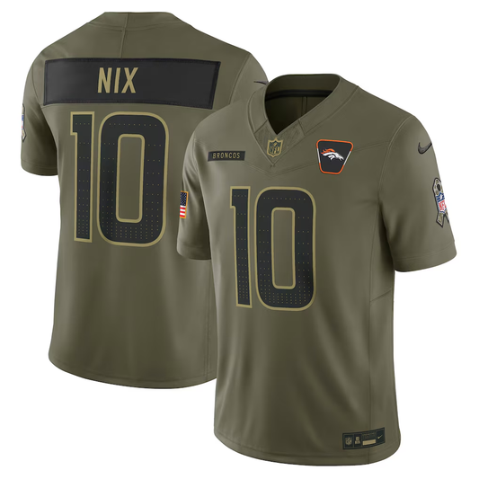 Men's Denver Broncos Bo Nix Nike Olive 2025 Salute to Service Limited Jersey
