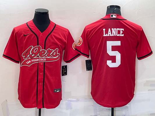 Men's San Francisco 49ers Trey Lance #5 Red Game Jersey1 Joint Edition