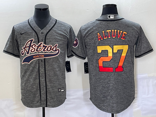 Men's Houston Astros Jose Altuve #27 Gray Replica Player Jersey1 Joint Edition