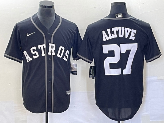 Men's Houston Astros Jose Altuve #27 Black Replica Team Jersey1