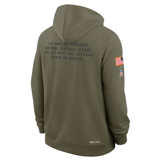 Men's Los Angeles Chargers Nike Olive 2025 Salute to Service Sideline Standard Issue Dri-FIT Hoodie