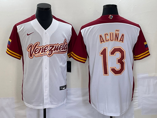 Men's 2023 World Baseball Classic #13 Ronald Acua Jr. Venezuela White Jersey1
