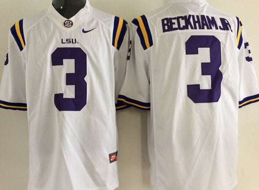 Men's LSU Tigers Odell Beckham #3 White Player Game Jersey