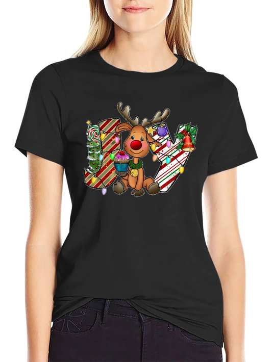 Festive Reindeer JOY Christmas Graphic Tee