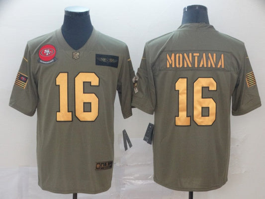 Men's San Francisco 49ers Joe Montana #16 Brown Authentic Game Jersey1