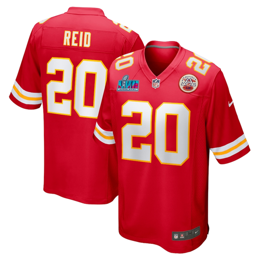 Men's Kansas City Chiefs Justin Reid #20 Red Super Bowl LVII Patch Game Jersey1