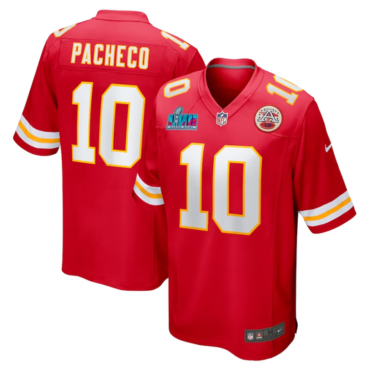 Men's Kansas City Chiefs Isiah Pacheco #10 Red Super Bowl LVII Patch Game Jersey1