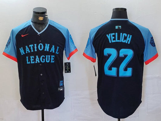 Men's National League Christian Yelich #22 Navy 2024 MLB All-Star Game Limited Player Jersey1