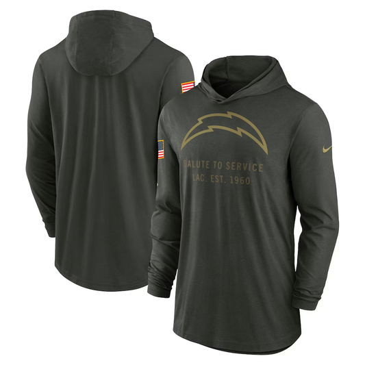 Men's Los Angeles Chargers Nike Forest Green 2025 Salute to Service Sideline Dri-FIT Lightweight Hooded Pullover