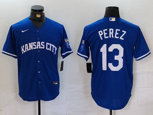 Men's Kansas City Royals Salvador Perez #13 Royal Replica Player Jersey1