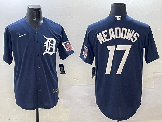 Men's Detroit Tigers Austin Meadows #17 Navy Replica Player Jersey1