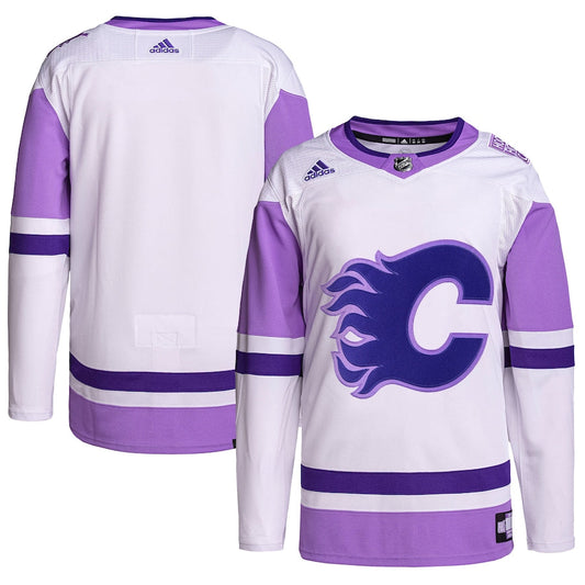Calgary Flames   Hockey Fights Cancer Primegreen   Blank Practice Jersey - White/Purple