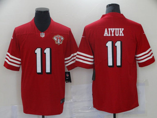 Men's San Francisco 49ers Brandon Aiyuk #11 Red 75th Anniversary Game Jersey1
