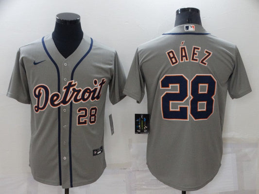 Men's Detroit Tigers Javier Baez #28 Gray Replica Baseball Jersey1