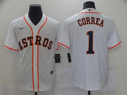 Men's Houston Astros Carlos Correa #1 White Replica Baseball Jersey1