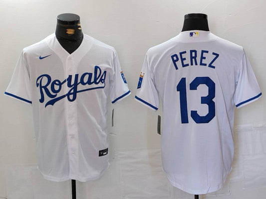 Men's Kansas City Royals Salvador Perez #13 White Home Limited Player Jersey1