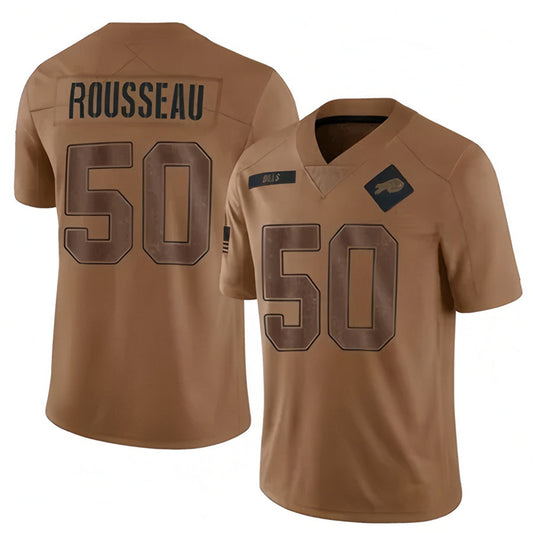 B.Bills #50 Gregory Rousseau Player Brown Salute To Service Limited Football Jerseys