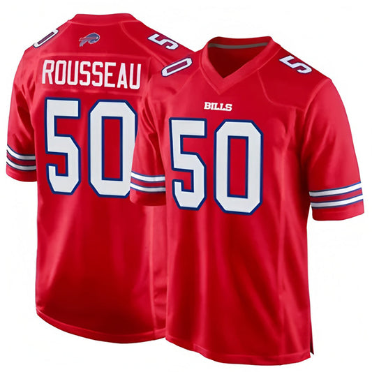 B.Bills #50 Gregory Rousseau Player Red Home Game Football Jerseys
