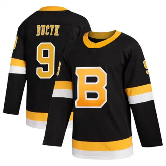 B.Bruins #9 Johnny Bucyk Player Fanatics Black Premier Breakaway Hockey Jerseys