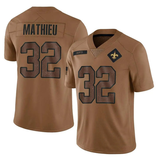 NO.Saints #32 Tyrann Mathieu Player Brown Salute To Service Limited Football Jerseys