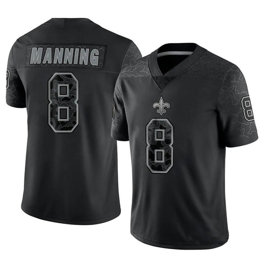 NO.Saints #8 Archie Manning Player Black RFLCTV Limited Football Jerseys