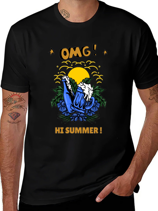 OMG! Hi Summer T-Shirt - Beer Mug & Sunset Graphic Tee