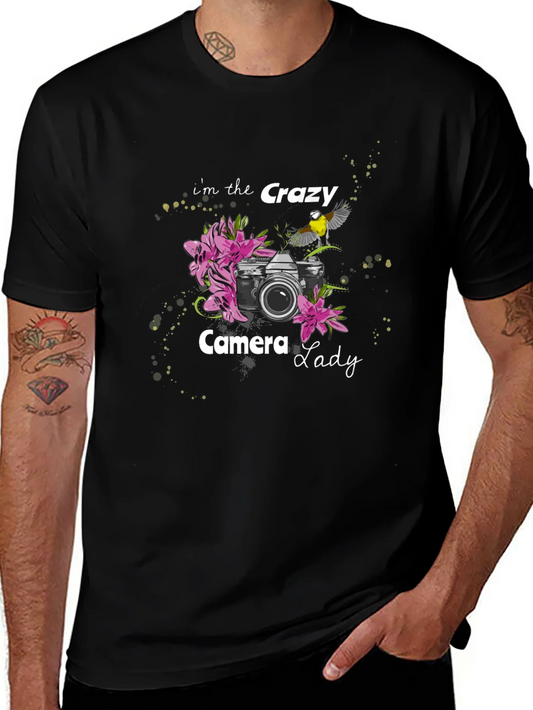 Crazy Camera Lady Black Graphic Tee