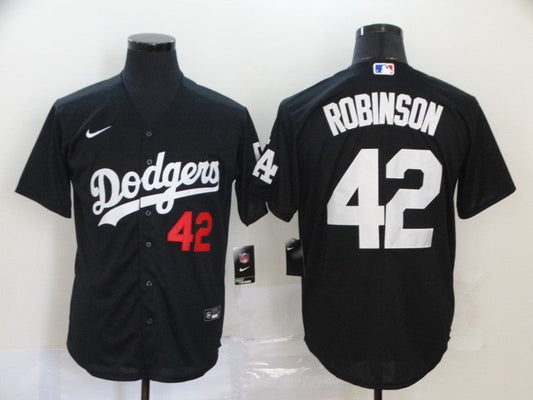 Men's Los Angeles Dodgers Jackie Robinson #42 Black Stitched Jersey1