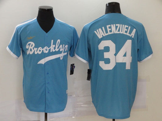 Men's Los Angeles Dodgers Fernando Valenzuela #34 Light Blue Replica Baseball Jersey1