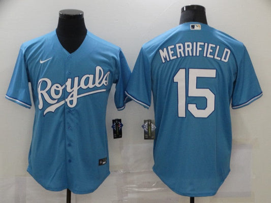 Men's Kansas City Royals Whit Merrifield #15 Blue Replica Baseball Jersey1