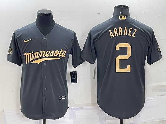 Men's Minnesota Twins Luis Arraez #2 Gray Replica Player Jersey1