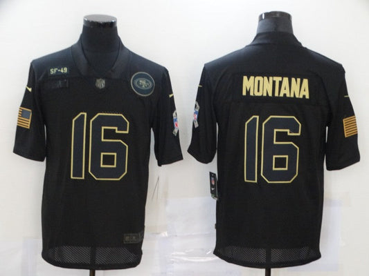 Men's San Francisco 49ers #16 Joe Montana Black Game Player Jersey1