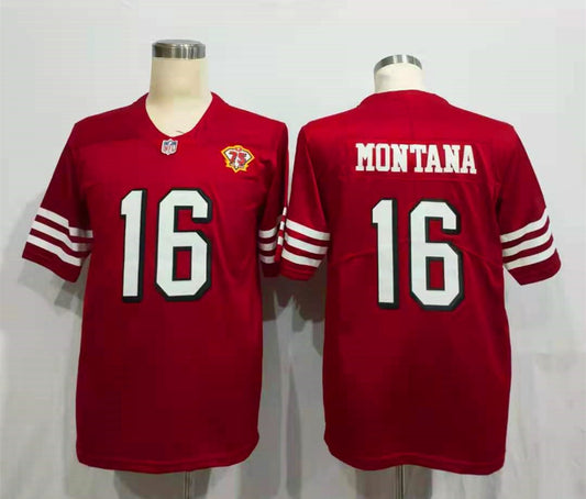 Men's San Francisco 49ers Joe Montana Red 75th Anniversary Game Player Jersey1
