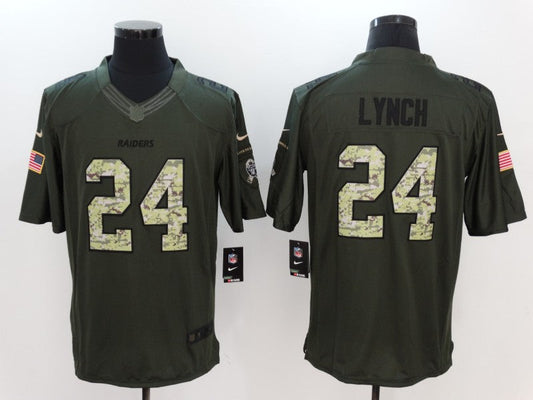 Men's Las Vegas Raiders Marshawn Lynch #24 Army Green Game Jersey1