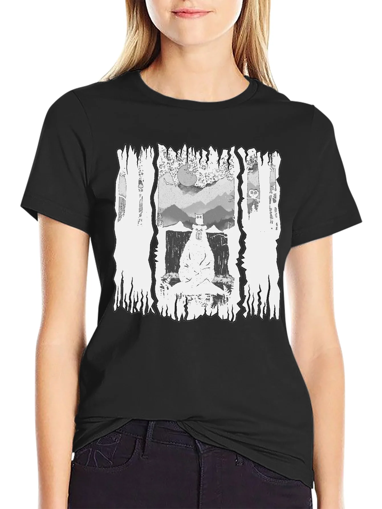 Monochrome Bear Graphic Tee - Mens Black T-Shirt