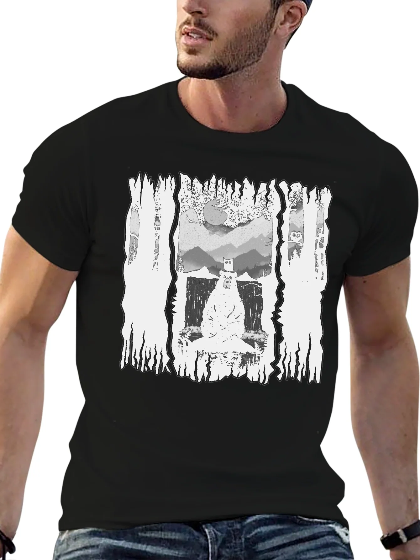 Monochrome Bear Graphic Tee - Mens Black T-Shirt