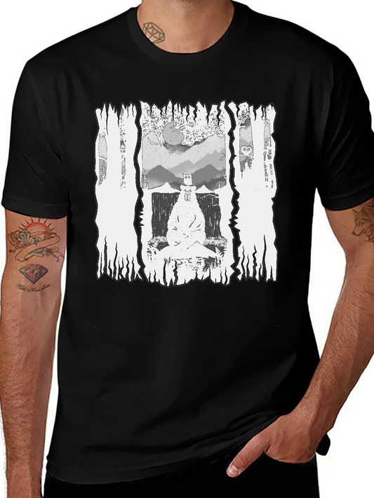 Monochrome Bear Graphic Tee - Mens Black T-Shirt