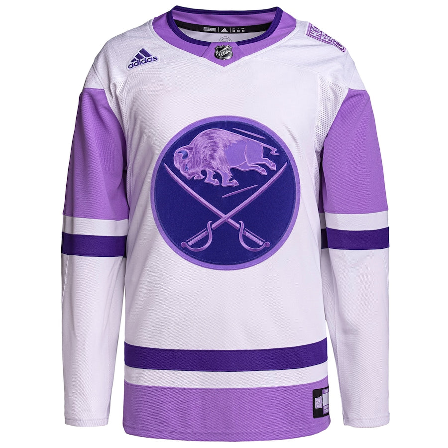 Buffalo Sabres   Hockey Fights Cancer Primegreen   Blank Practice Jersey - White/Purple